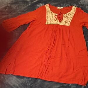 Agenda Red Kids Dress with Crochet Detail